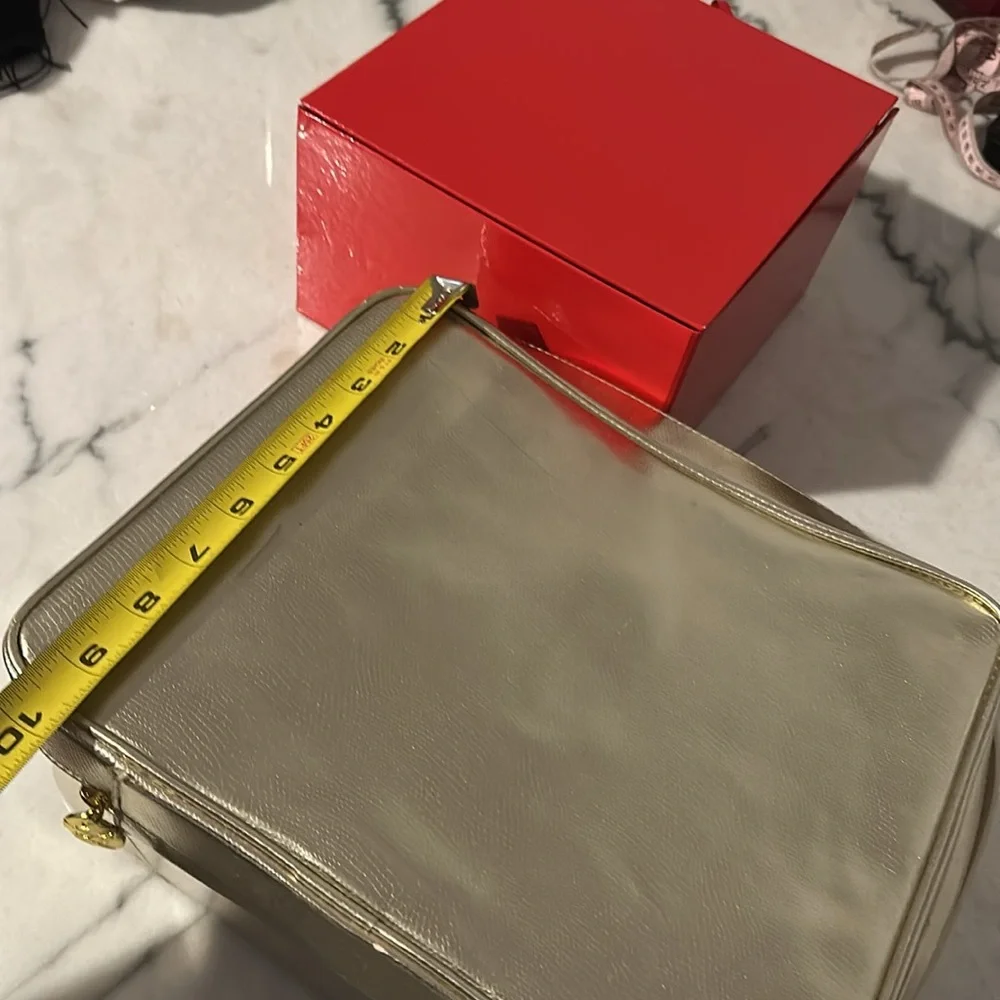 Bold Red Cardboard Cosmetic Box & Zippered Gold Tone Traincase